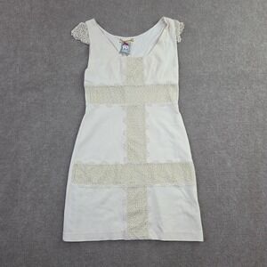 Yoana Baraschi Dress Womens Size 4 Cream Knee Length Sheath Scoop Neck
